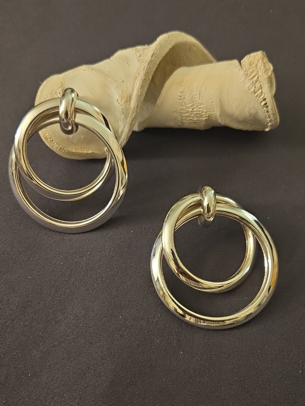 Silver Double Ring Drop Earrings - Women Jewelry